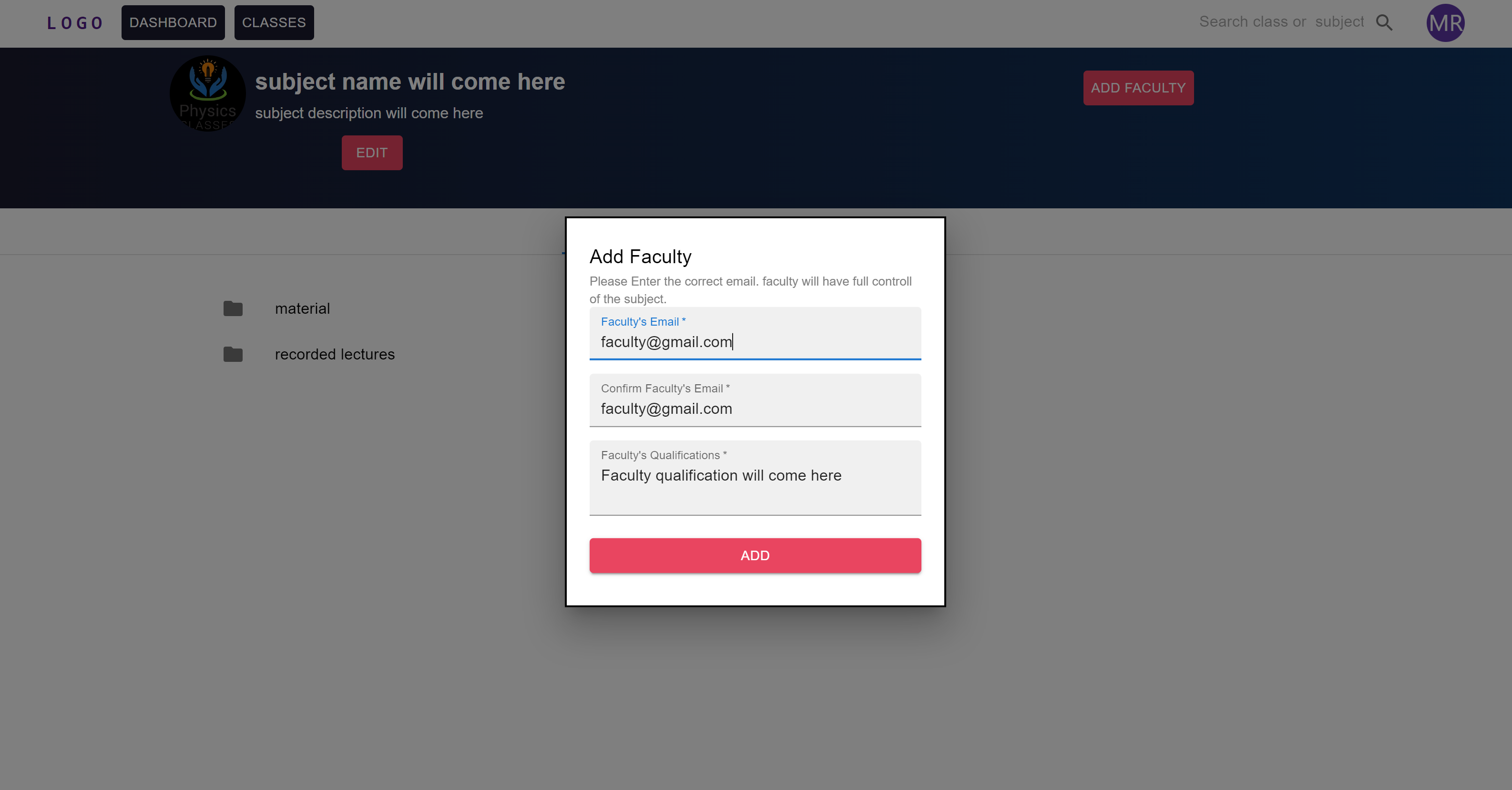 Add faculty form
