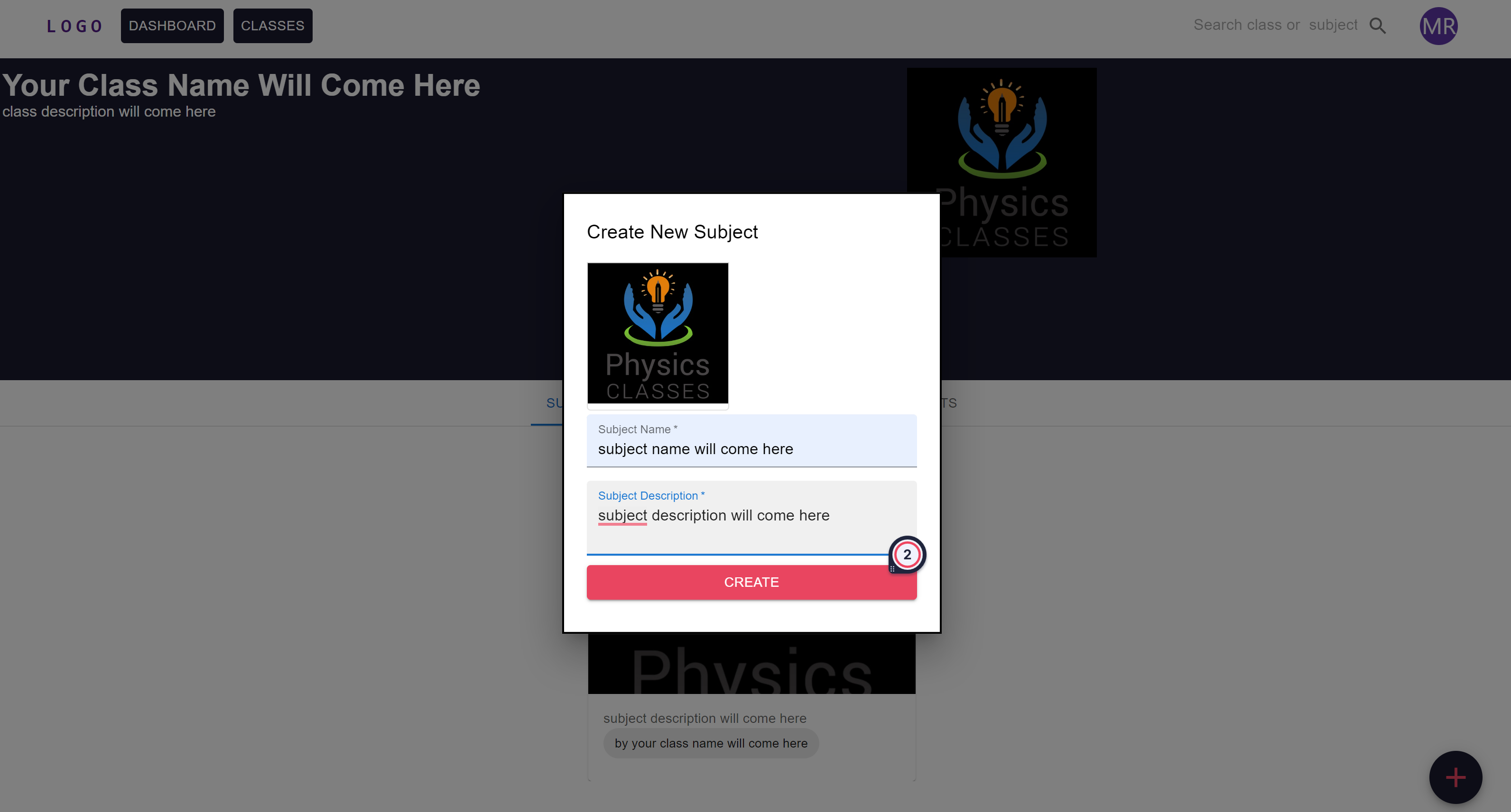 Create subject form